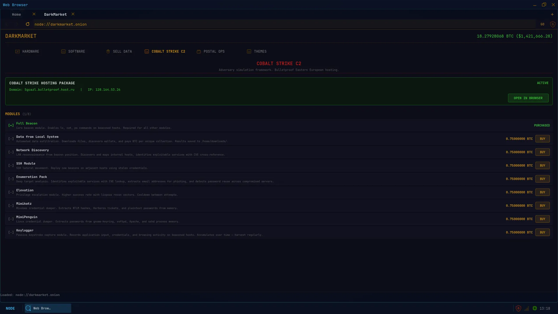 Screenshot von NODE: PROTOCOL: Cobalt Strike C2