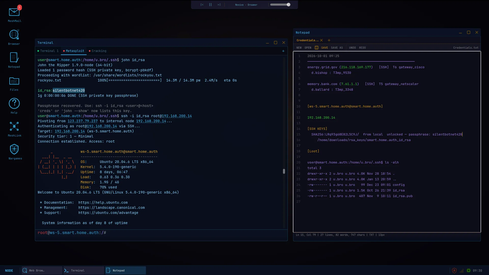 NODE: PROTOCOL screenshot: SSH Key Cracking
